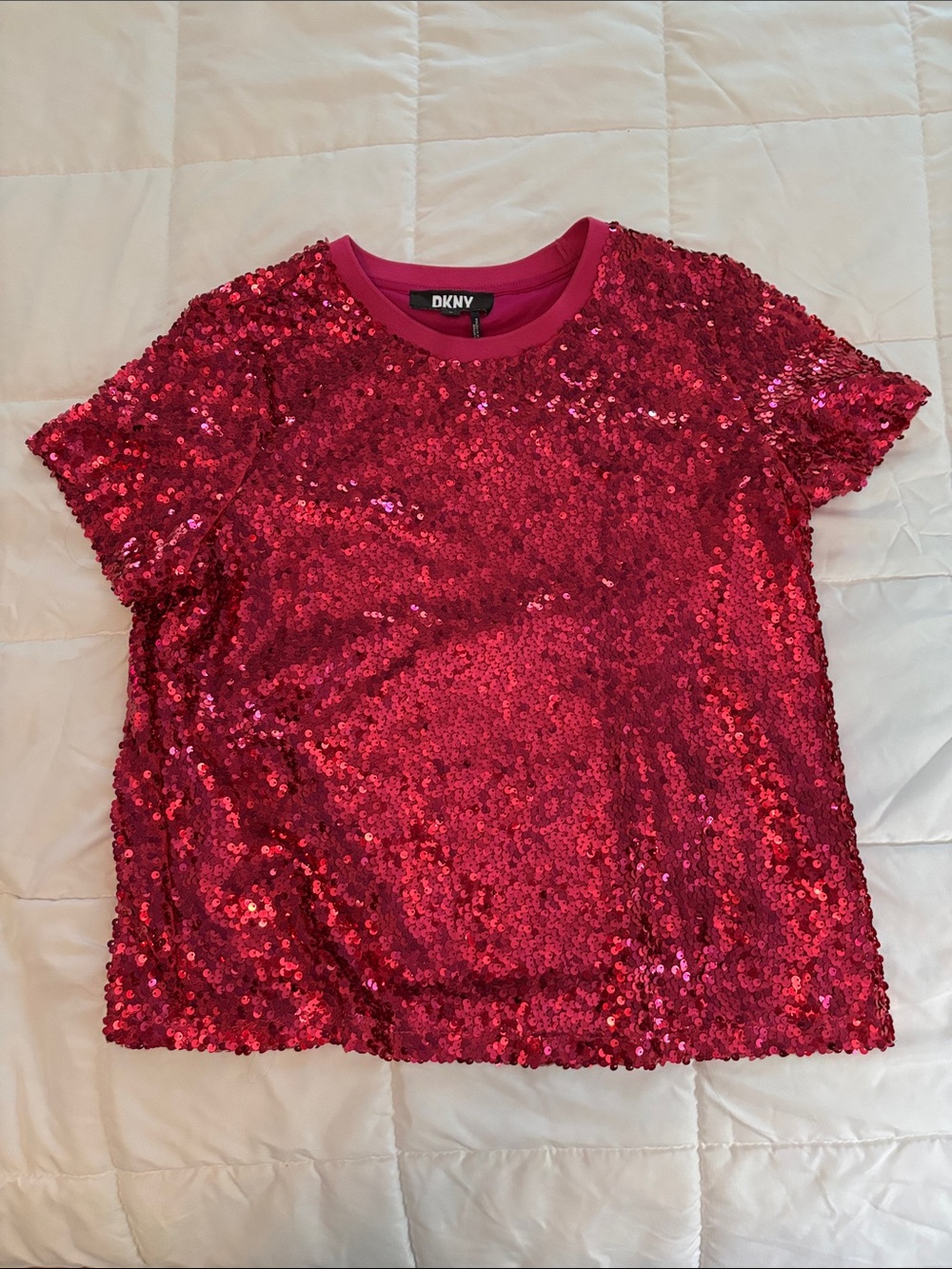 DKNY Hot Pink Sequin Short Sleeve Tee